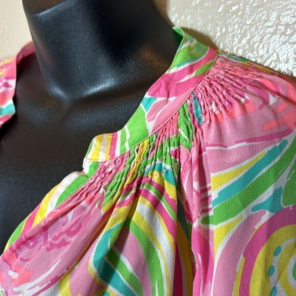 Lilly Pulitzer Elsa all nighter 100% silk colorful vibrant swirl artsy top - Picture 4 of 8